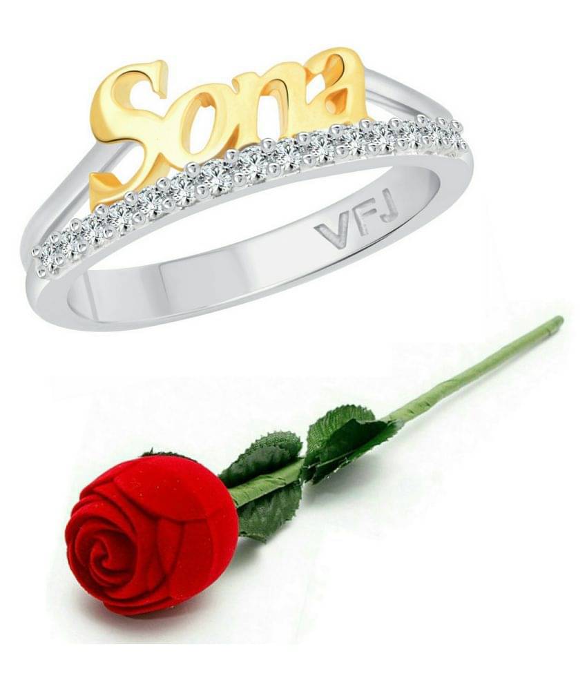     			Vighnaharta Romantic Word "SONA" CZ Rhodium Plated Alloy Ring with Rose Ring Box for Women and Girls - [VFJ1261ROSE10]