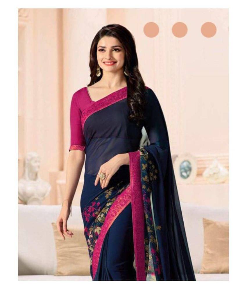 Gazal Fashions Georgette Printed Saree With Unstitched Blouse Piece ( Blue ) Gazal Fashions Georgette Printed Saree With Unstitched Blouse Piece ( Blue )