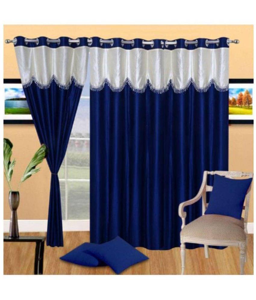     			Tanishka Fabs Semi-Transparent Curtain 7 ft ( Pack of 3 ) - Navy Blue
