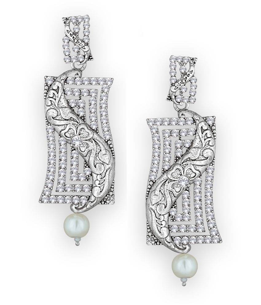     			Spargz Designer Floral Oxidize Rhodium Plated American Diamond Daily Wear Dangle Earring
