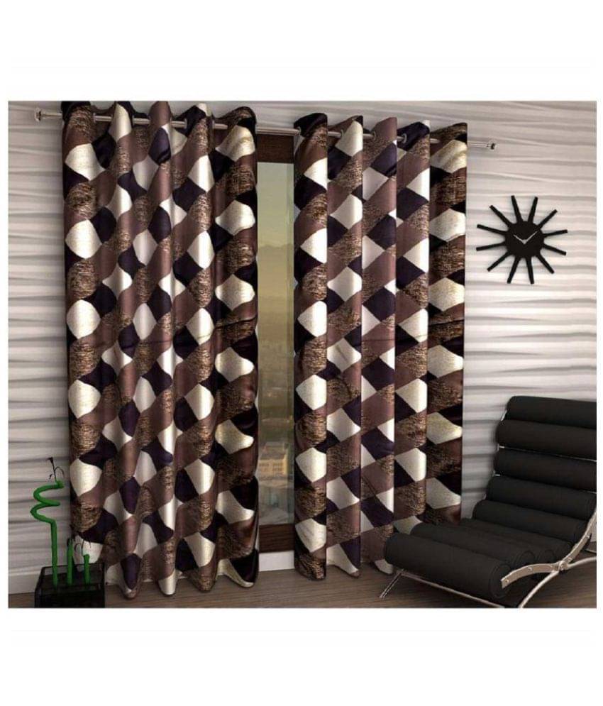 Panipat Textile Hub Printed Semi-Transparent Eyelet Window Curtain 5 ft Pack of 4 -Brown Panipat Textile Hub Printed Semi-Transparent Eyelet Window Curtain 5 ft Pack of 4 -Brown