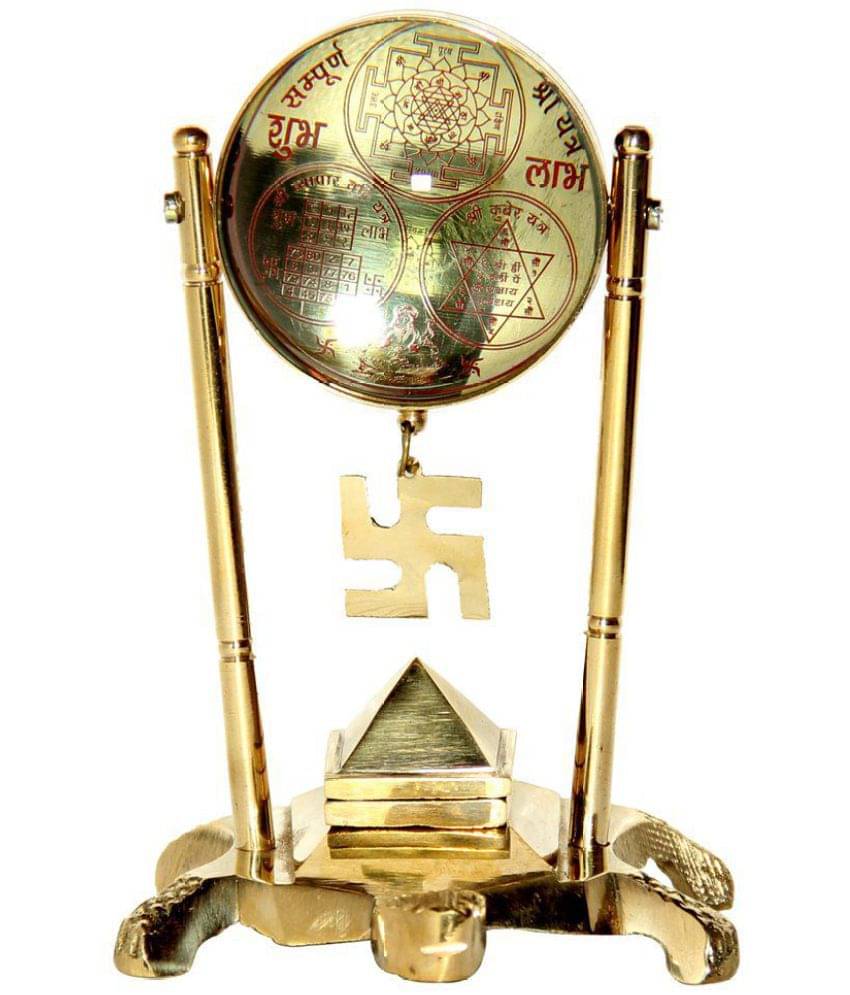    			Rattan Collection Yellow Brass Vastu / Feng Shui / Tortoise Shree Yantra With Pyramid & Swastik