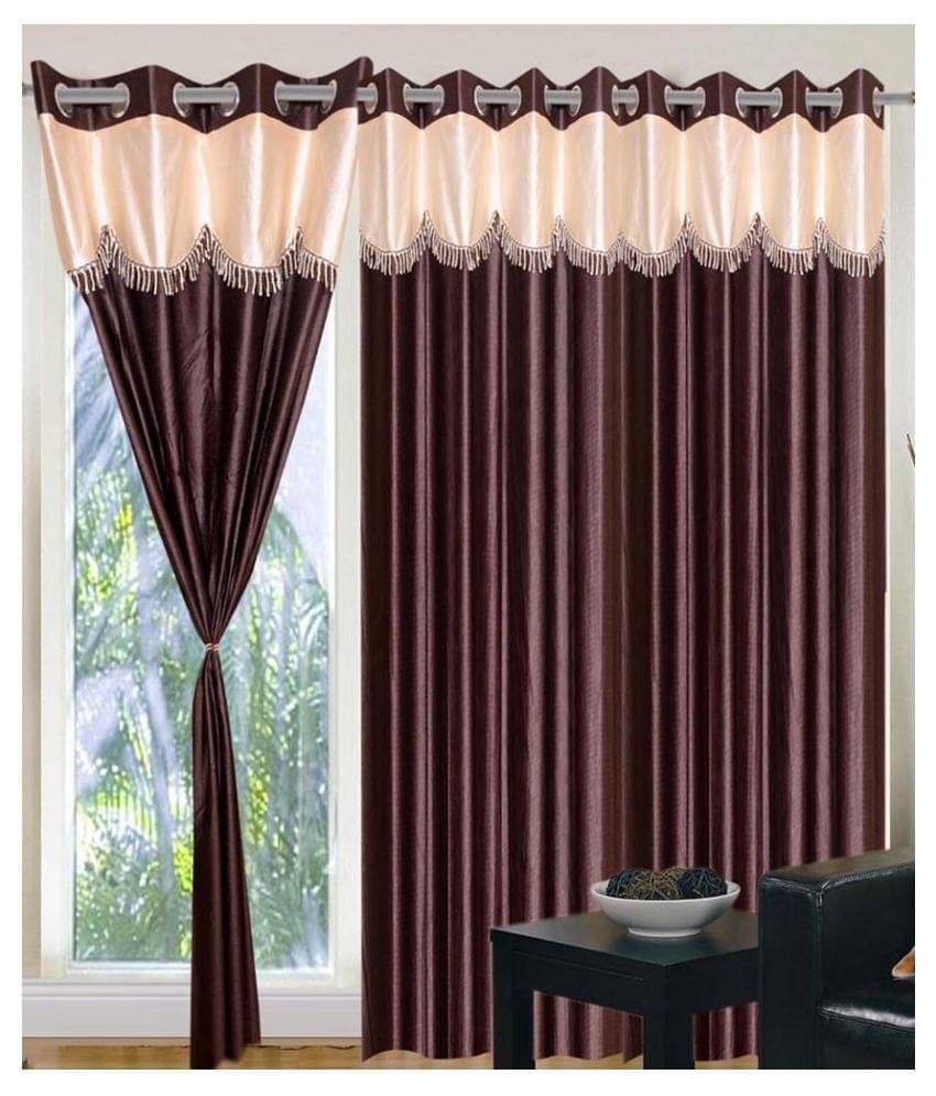 Panipat Textile Hub Solid Semi-Transparent Eyelet Door Curtain 7 ft Pack of 3 -Brown Panipat Textile Hub Solid Semi-Transparent Eyelet Door Curtain 7 ft Pack of 3 -Brown