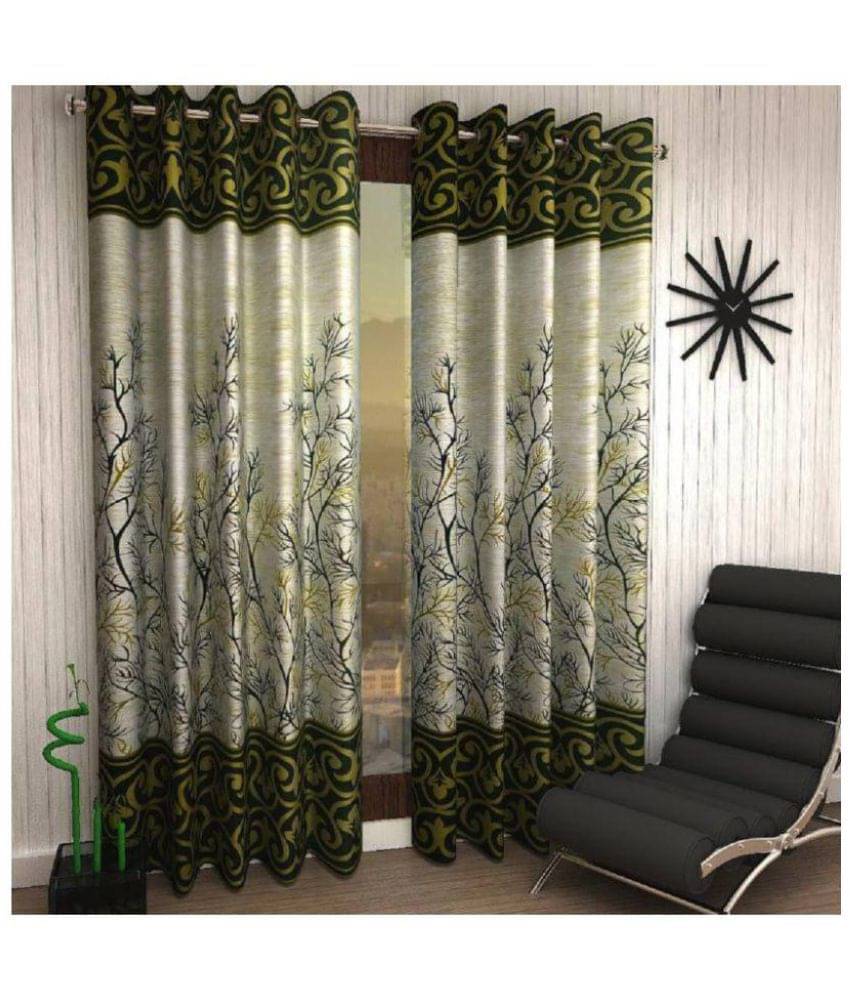     			Tanishka Fabs Floral Semi-Transparent Eyelet Curtain 5 ft ( Pack of 2 ) - Green