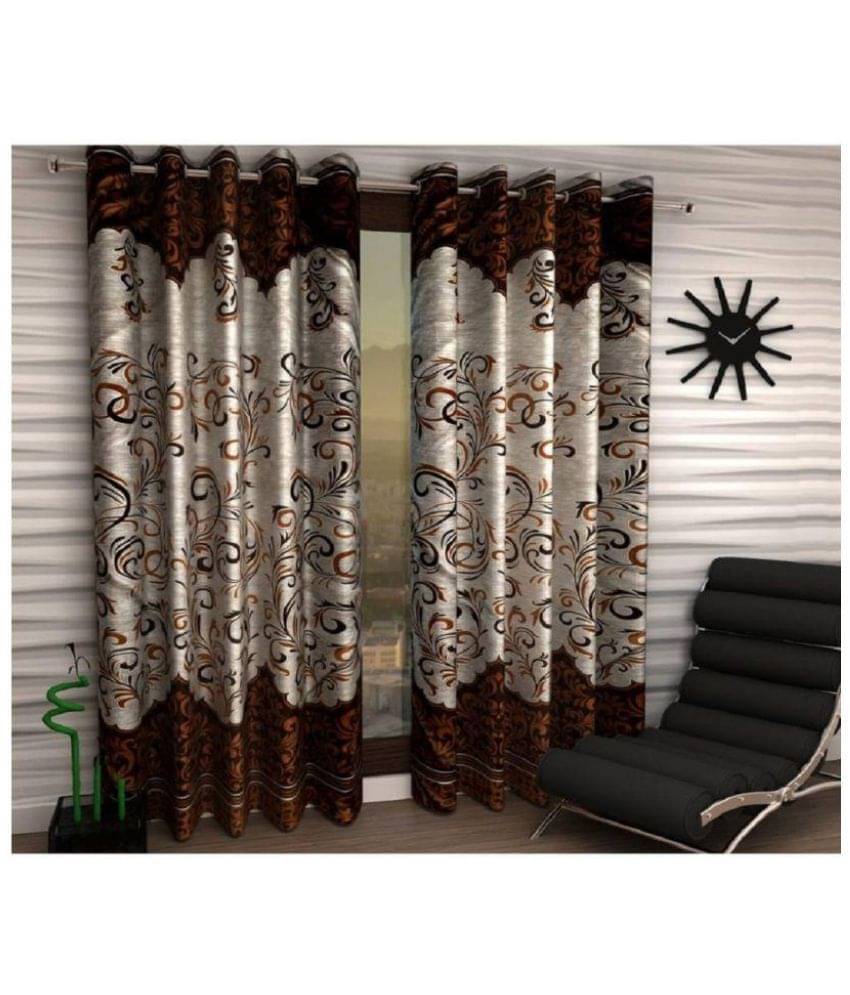     			Tanishka Fabs Solid Semi-Transparent Eyelet Curtain 9 ft ( Pack of 2 ) - Brown