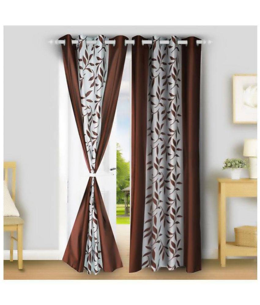     			E-Retailer Set of 2 Window Semi-Transparent Eyelet Polyester Curtains Brown