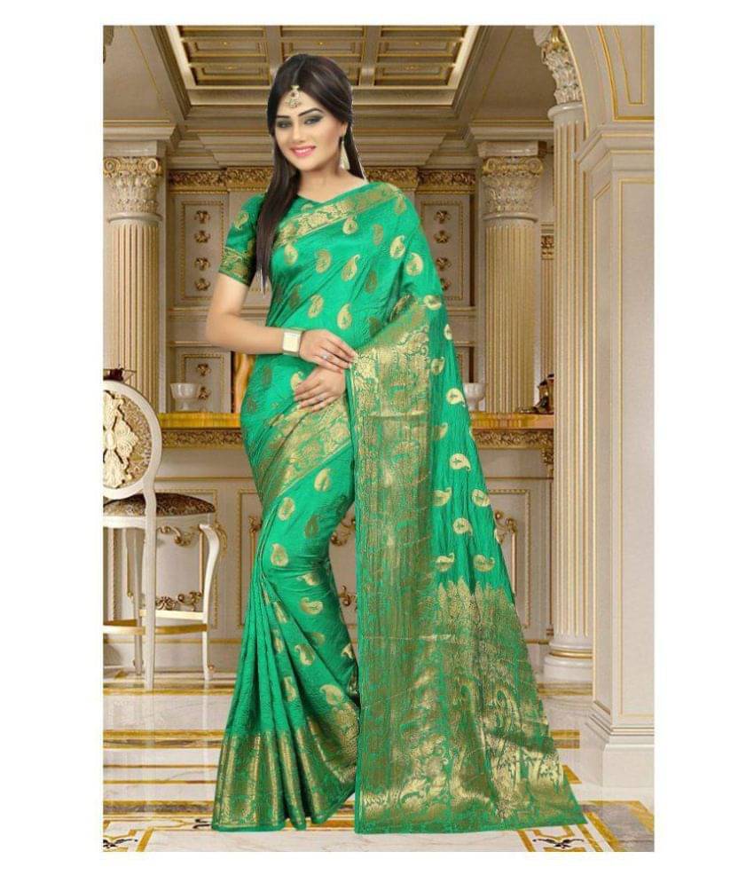 Gazal Fashions Silk Blend Printed Saree With Unstitched Blouse Piece ( Green ) Gazal Fashions Silk Blend Printed Saree With Unstitched Blouse Piece ( Green )