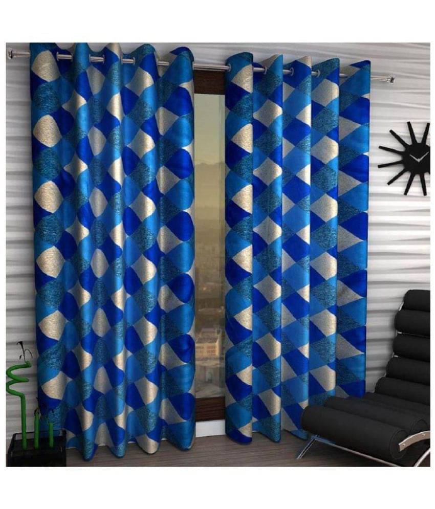 Panipat Textile Hub Abstract Semi-Transparent Eyelet Window Curtain 5 ft Pack of 4 -Blue Panipat Textile Hub Abstract Semi-Transparent Eyelet Window Curtain 5 ft Pack of 4 -Blue