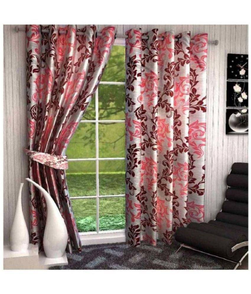Phyto Home Floral Semi-Transparent Eyelet Window Curtain 5 ft Pack of 4 -Maroon Phyto Home Floral Semi-Transparent Eyelet Window Curtain 5 ft Pack of 4 -Maroon