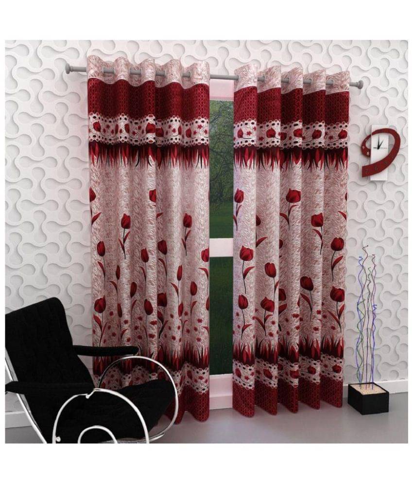     			Tanishka Fabs Solid Semi-Transparent Eyelet Curtain 7 ft ( Pack of 2 ) - Maroon