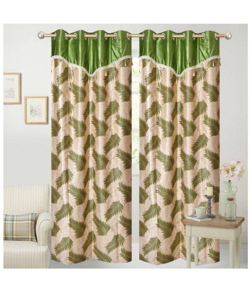     			Tanishka Fabs Printed Semi-Transparent Eyelet Door Curtain 7 ft Pack of 2 -Green