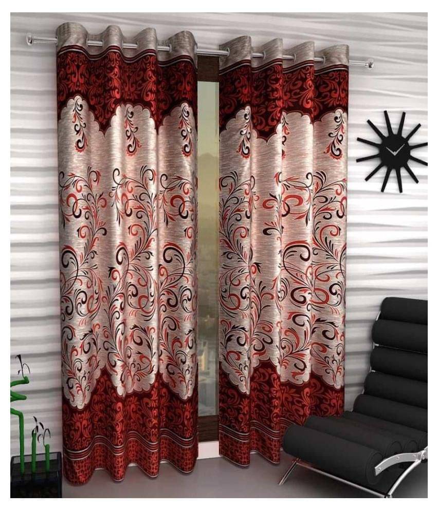     			Tanishka Fabs Semi-Transparent Curtain 9 ft ( Pack of 2 ) - Multi Color