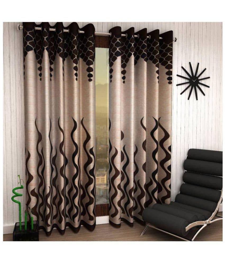 Tanishka Fabs Semi-Transparent Curtain 7 ft ( Pack of 2 ) - Brown