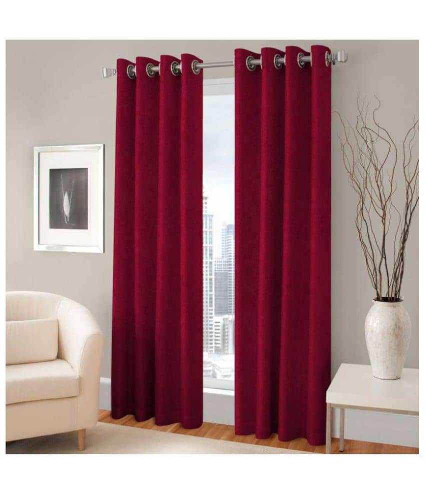 Tanishka Fabs Solid Semi-Transparent Eyelet Curtain 9 ft ( Pack of 2 ) - Maroon