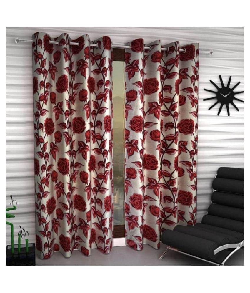     			Tanishka Fabs Floral Semi-Transparent Eyelet Curtain 5 ft ( Pack of 2 ) - Maroon