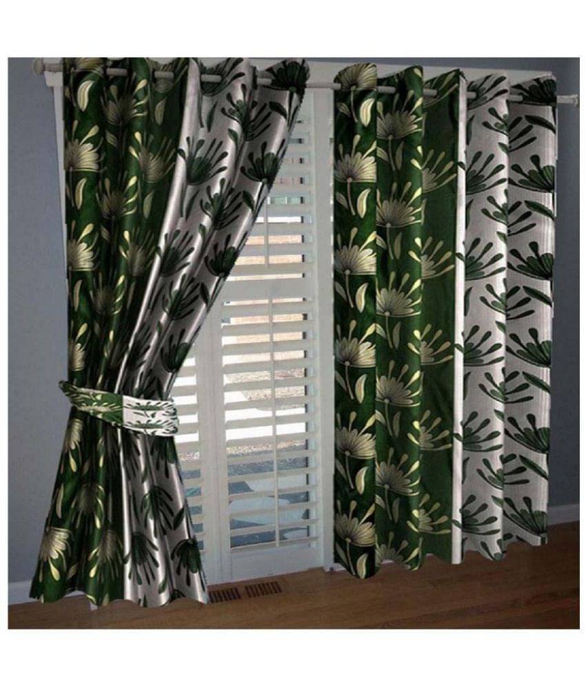Tanishka Fabs Floral Semi-Transparent Eyelet Curtain 5 ft ( Pack of 4 ) - Green Tanishka Fabs Floral Semi-Transparent Eyelet Curtain 5 ft ( Pack of 4 ) - Green