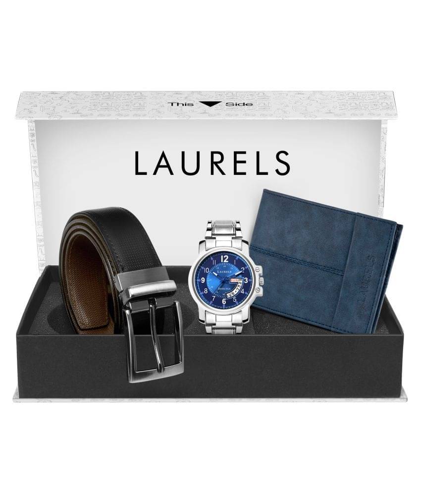     			Laurels Combo Pack: Blue Day & Date Function Watch, Blue Suade Wallet & Black-Brown Reversible Belt-CP-INC-030707-HYDE-03-MG-0209