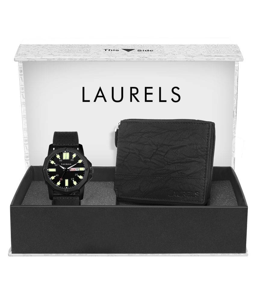     			Laurels Combo Pack: Luminous Black Dial Day & Date Function Watch & Black Zipper Wallet-CP-HMR-020202-ZIP-02