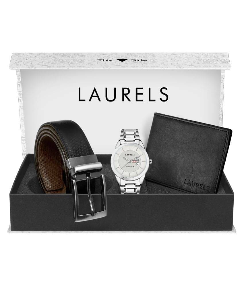     			Laurels Combo Pack: White Day & Date Function Watch, Black Leather Wallet & Black-Brown Reversible Belt-CP-INC-XIII-010702-ASP-02-MG-0209