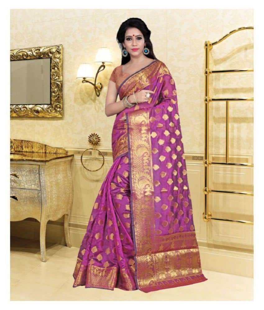 Gazal Fashions Silk Printed Saree With Unstitched Blouse Piece ( Pink ) - Sarees | Buy online on ZillyBuy