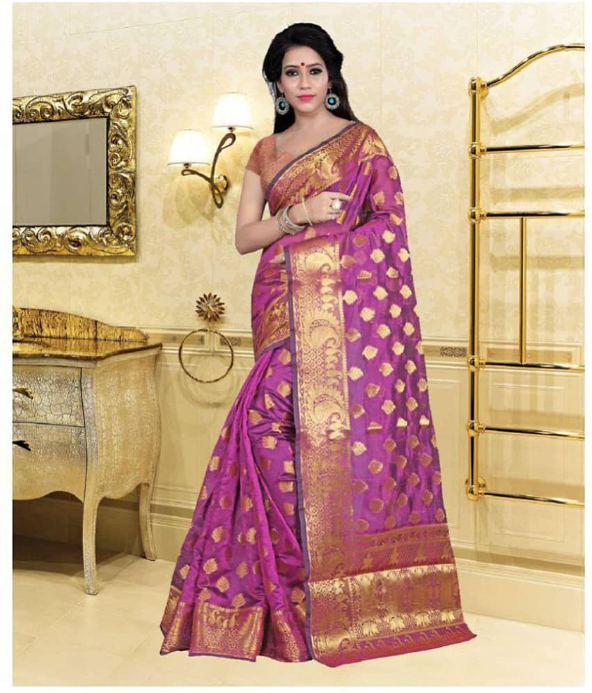 Gazal Fashions Silk Printed Saree With Unstitched Blouse Piece ( Pink ) - Sarees | Buy online on ZillyBuy