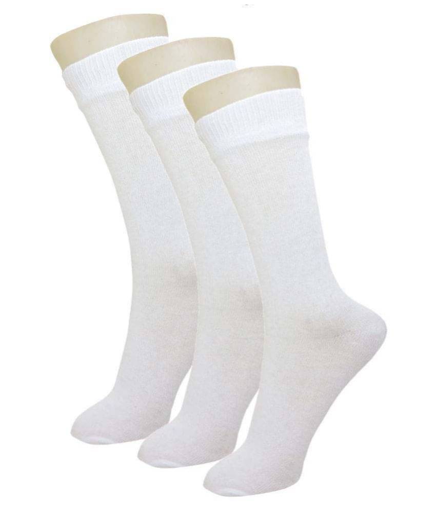     			Neska Moda Cotton Mid-Calf White Kids 3 Pair Socks For 6-8 Years
