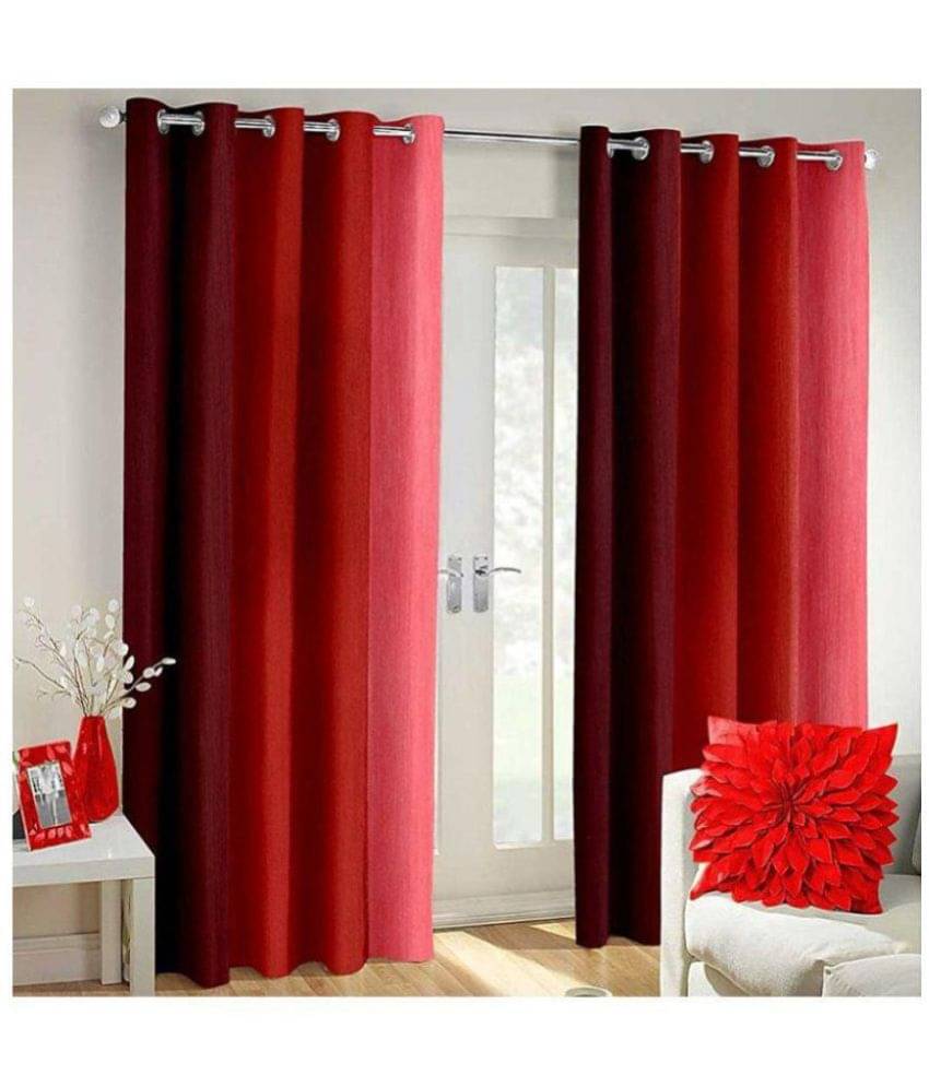 Tanishka Fabs Solid Room Darkening Eyelet Curtain 5 ft ( Pack of 2 ) - Red Tanishka Fabs Solid Room Darkening Eyelet Curtain 5 ft ( Pack of 2 ) - Red