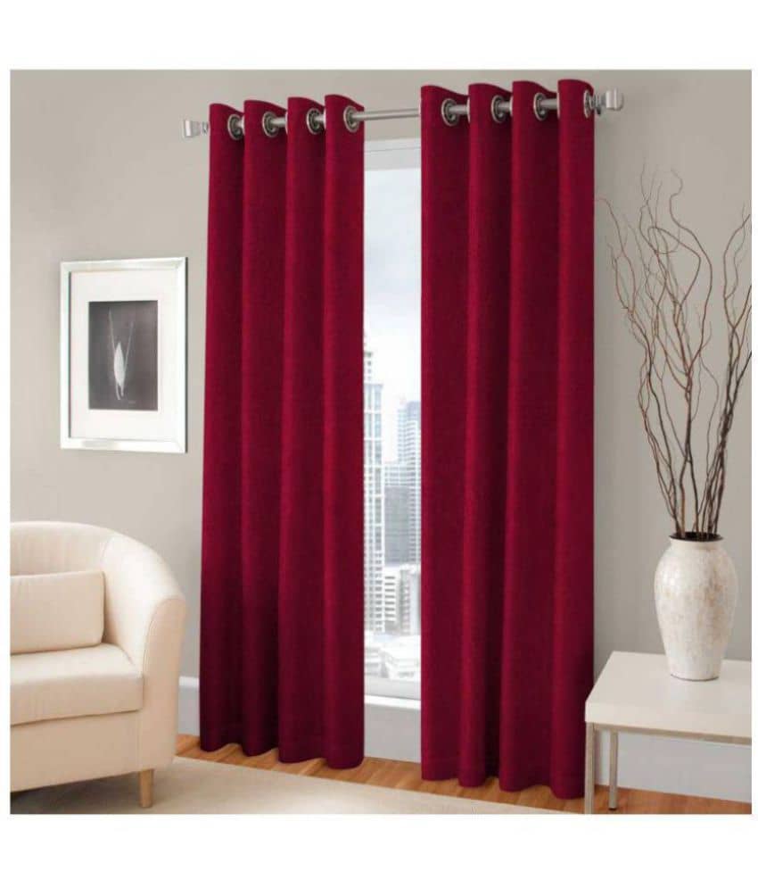 Tanishka Fabs Solid Semi-Transparent Eyelet Curtain 9 ft ( Pack of 2 ) - Maroon