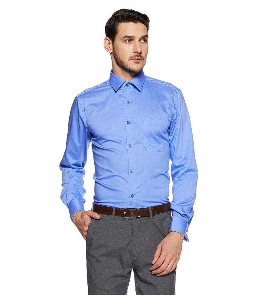 Makhanchor Cotton Slim Fit Full Sleeves Men's Formal Shirt - Blue ( Pack of 1 )