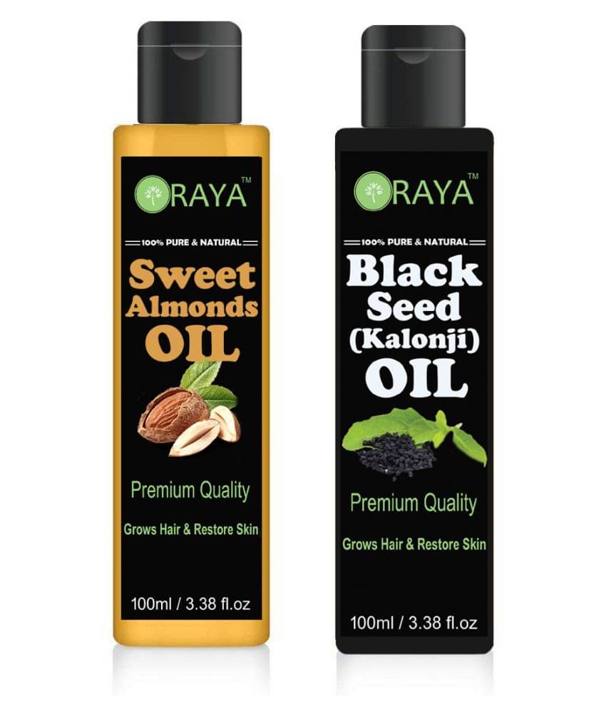 ORAYA 100% Pure & Natural Sweet Almond Oil & Kalonji Hair Oil 200 ml Pack of 2 ORAYA 100% Pure & Natural Sweet Almond Oil & Kalonji Hair Oil 200 ml Pack of 2