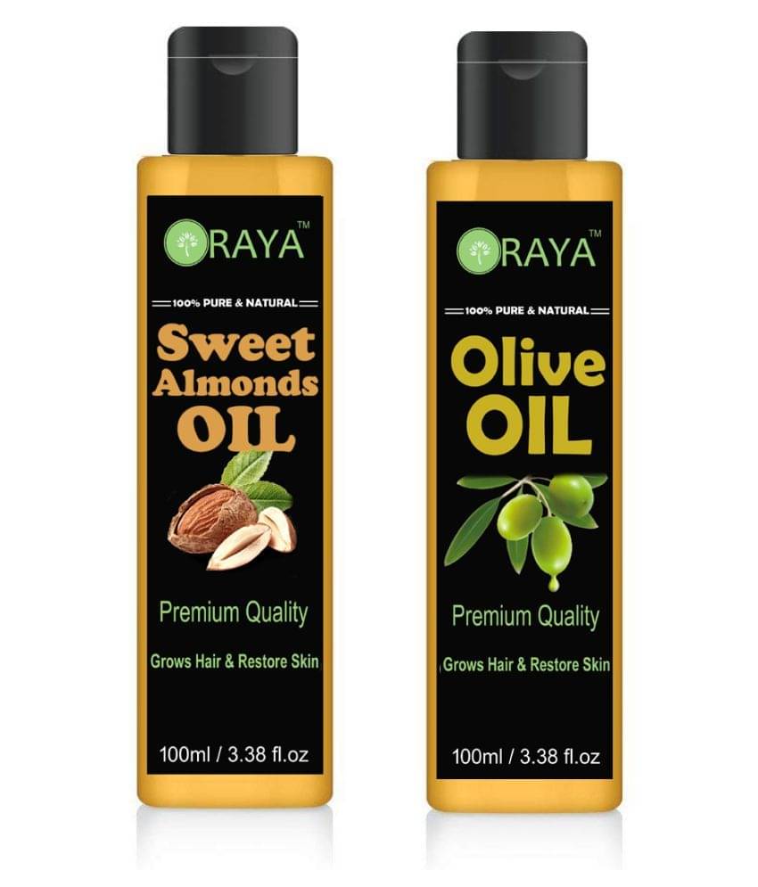 ORAYA 100% Pure & Natural Virgin Olive Oil & Almond Hair Oil 200 ml Pack of 2 ORAYA 100% Pure & Natural Virgin Olive Oil & Almond Hair Oil 200 ml Pack of 2
