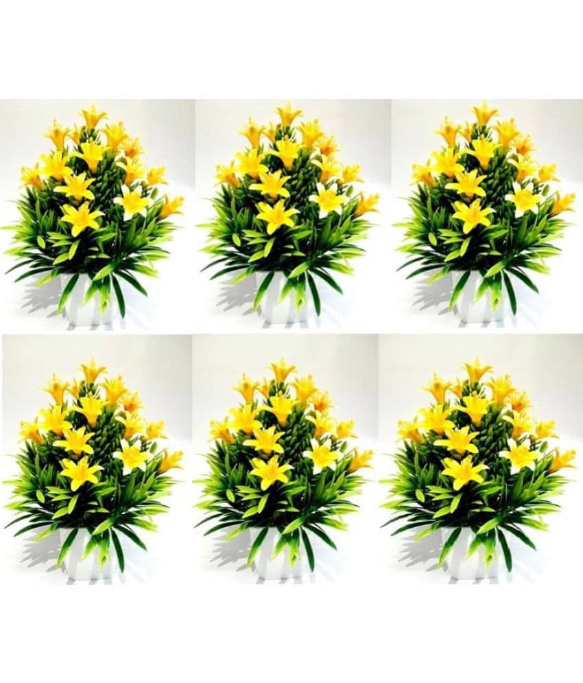 Green plant indoor Multicolor Artificial Flower Multicolour Greens With Pot Plastic - Pack of 6