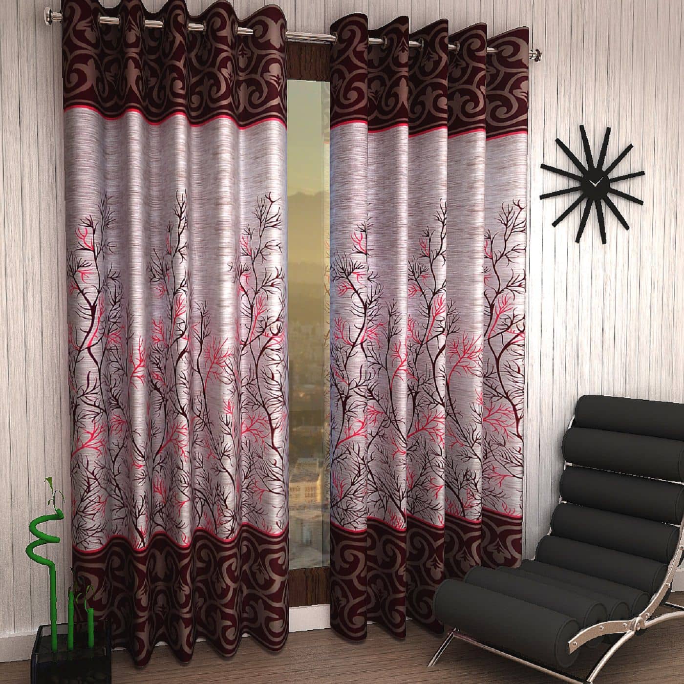 Home Sizzler Set of 2 Window Eyelet Curtains Printed Multi Color