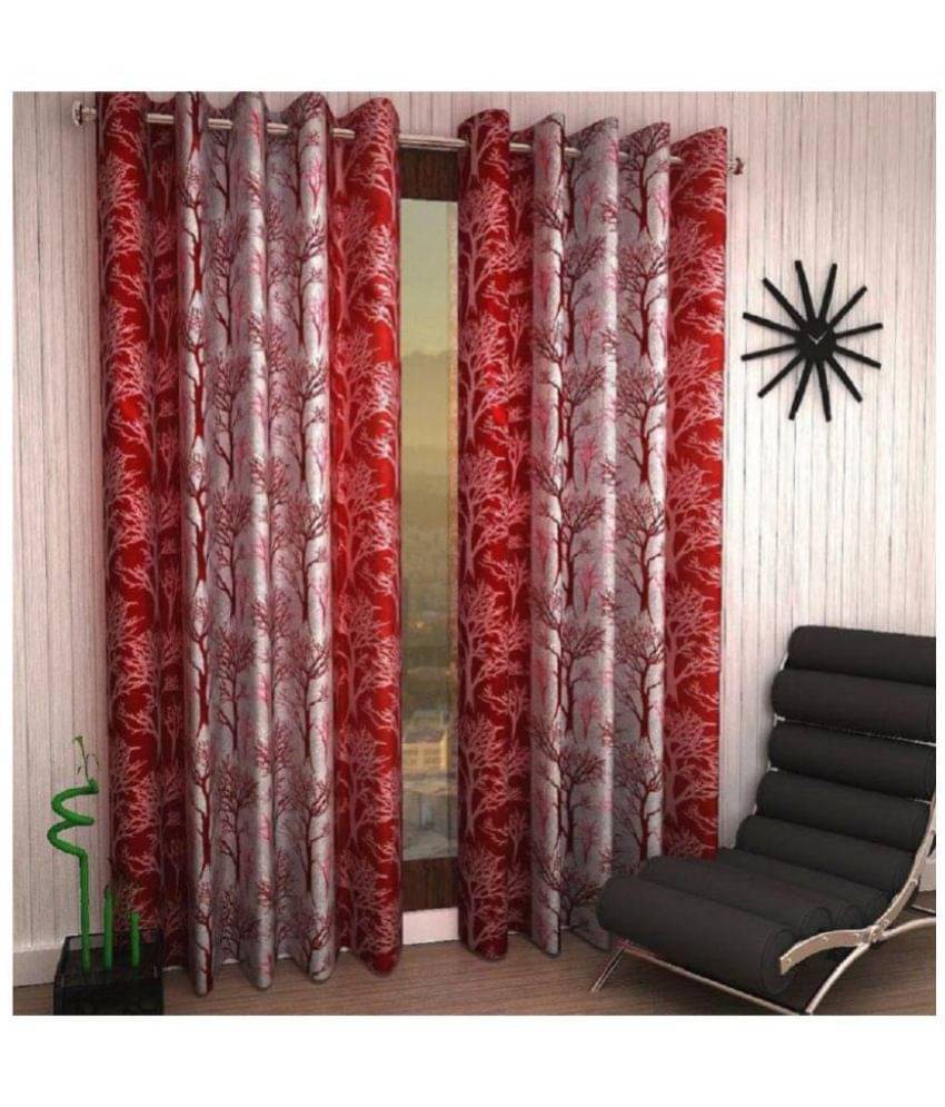 Tanishka Fabs Printed Semi-Transparent Eyelet Window Curtain 5 ft Pack of 4 -Maroon Tanishka Fabs Printed Semi-Transparent Eyelet Window Curtain 5 ft Pack of 4 -Maroon