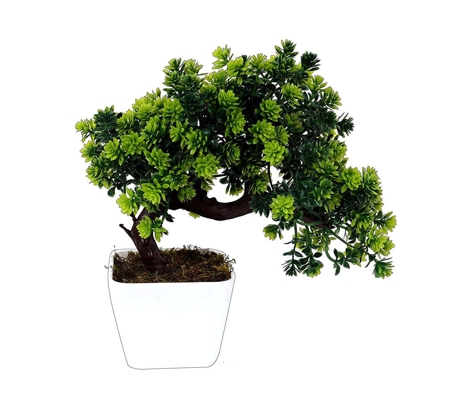 YUTIRITI Bonsai Plant Tree Green Leaves With Pot Green Artificial Tree Plastic - Pack of 1