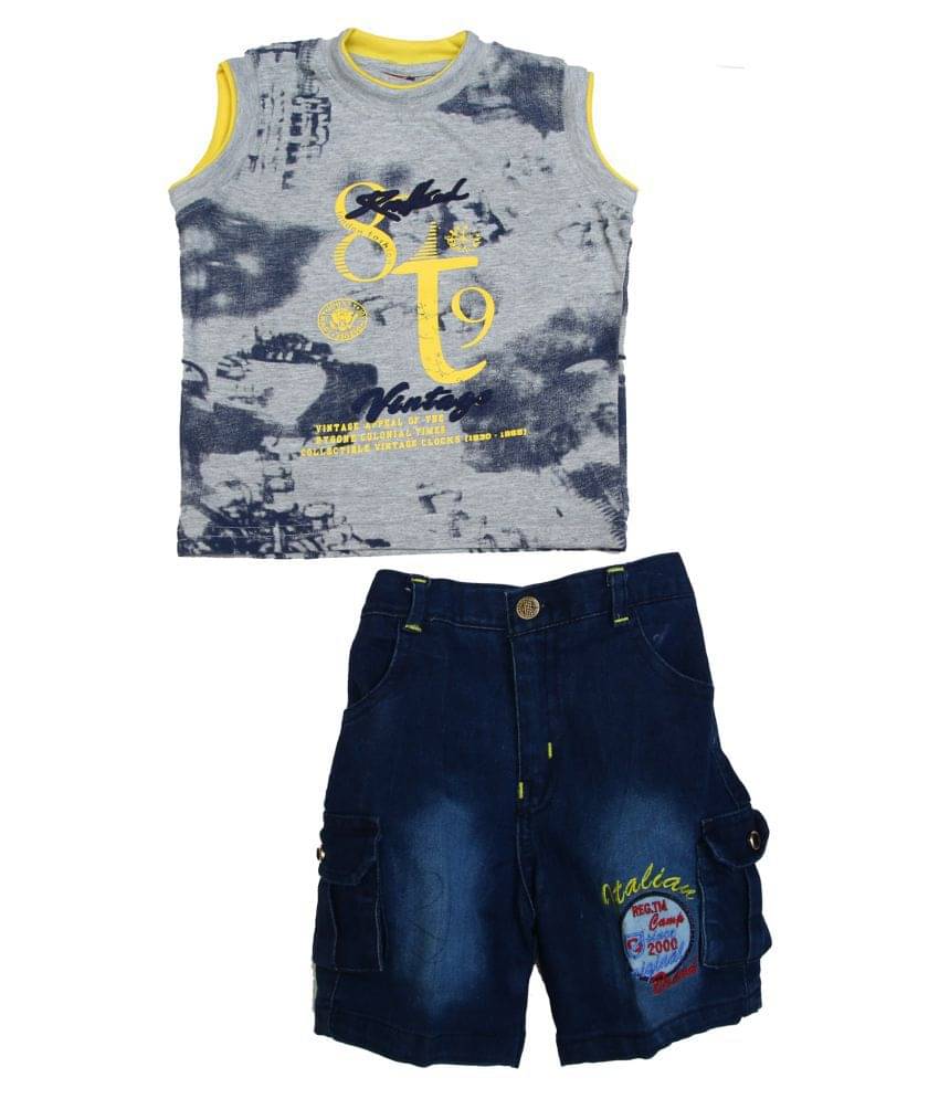     			Zadmus Pack of 1 Boys Denim T-Shirt & Shorts Set ( Yellow )