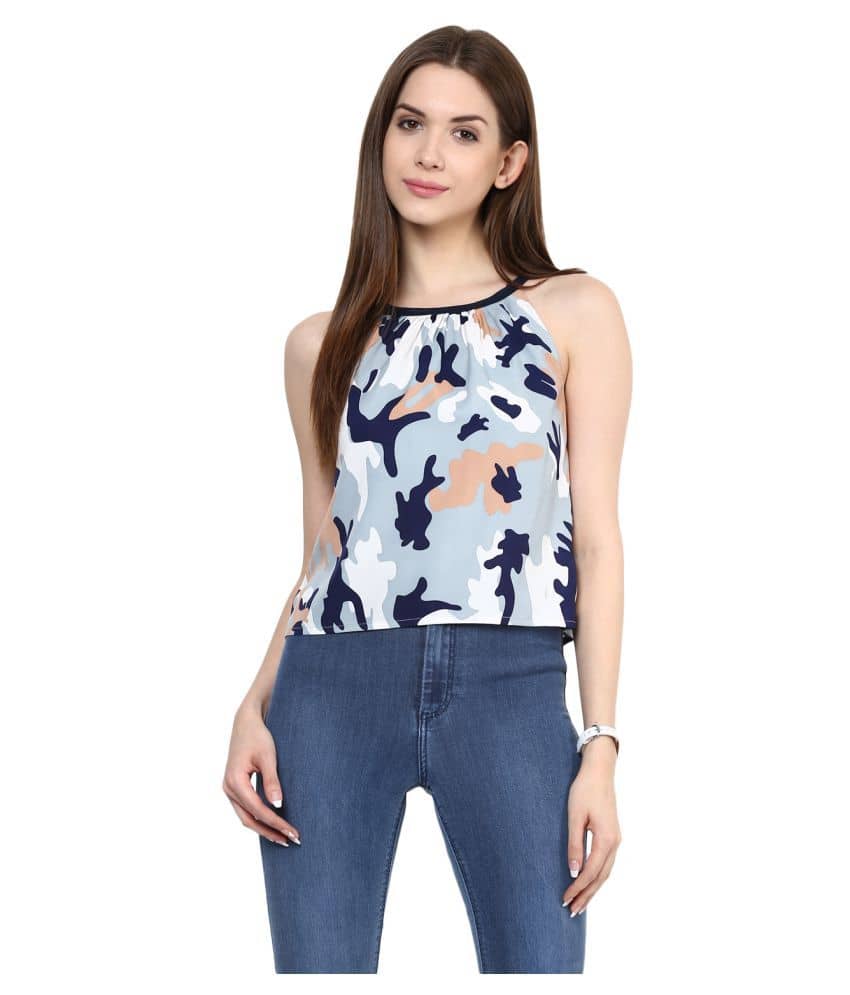 Zima Leto Women's Crepe Crop Top ( Navy )
