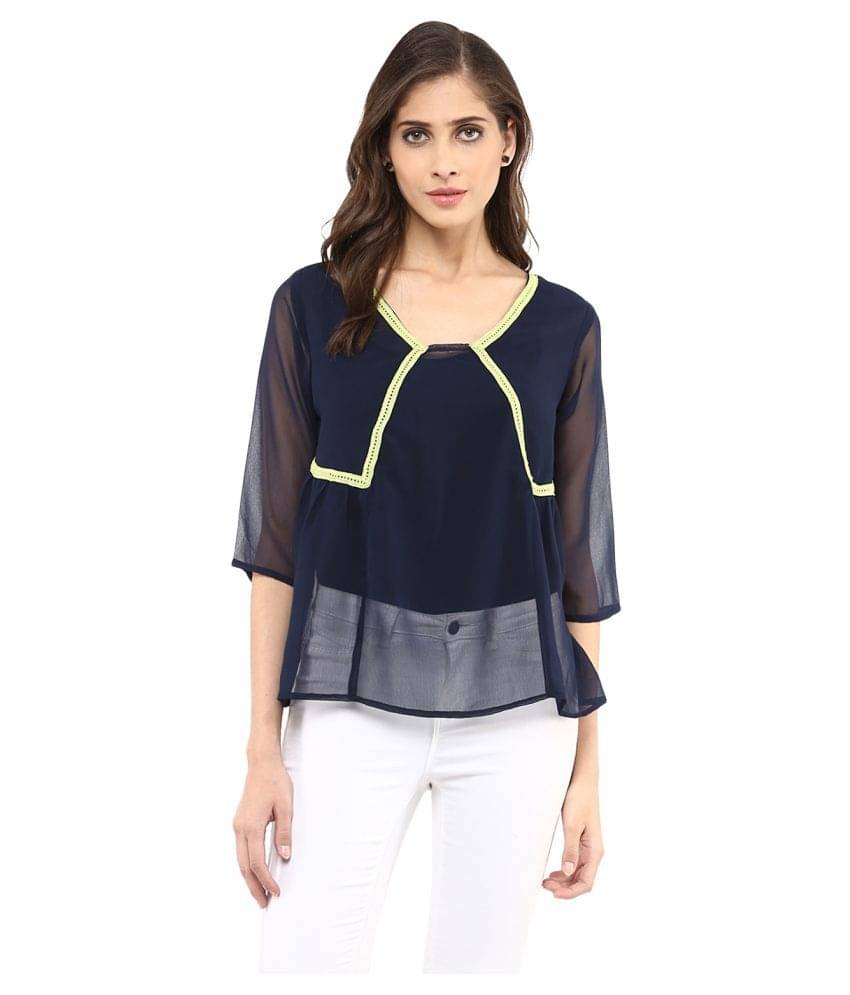 Zima Leto Women's Polyester Regular Top ( Navy ) Zima Leto Women's Polyester Regular Top ( Navy )