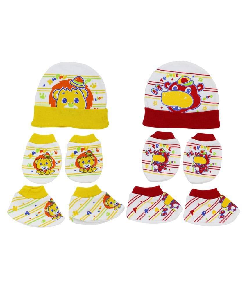     			Neska Moda Baby Mittens, Booties with Cap Set 6 Pcs Combo (0-6 Months)