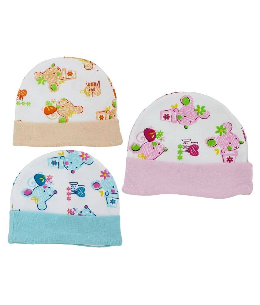     			Neska Moda 3 Pc Multicolor Baby Boys And Girls Cap Combo For 0 To 18 Month
