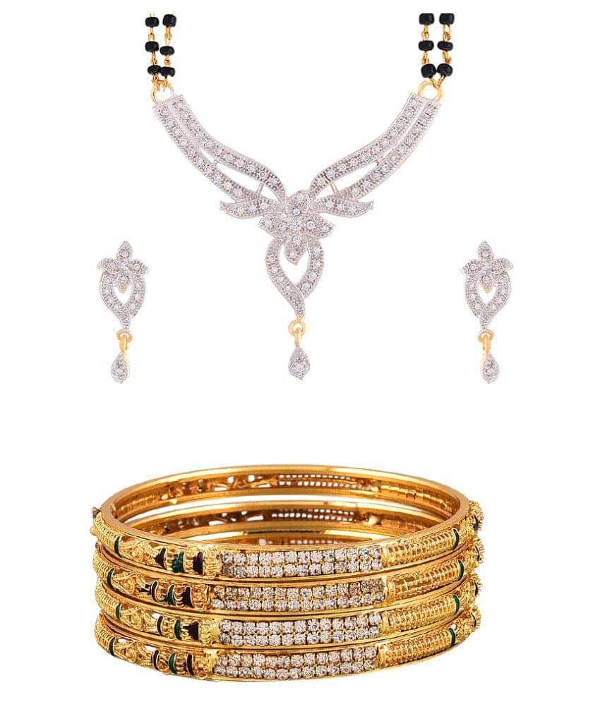 Zeneme Party Wear Gold Plated Fancy Mangalsutra, earring, Bangles Jewellery For Girls and Women Zeneme Party Wear Gold Plated Fancy Mangalsutra, earring, Bangles Jewellery For Girls and Women