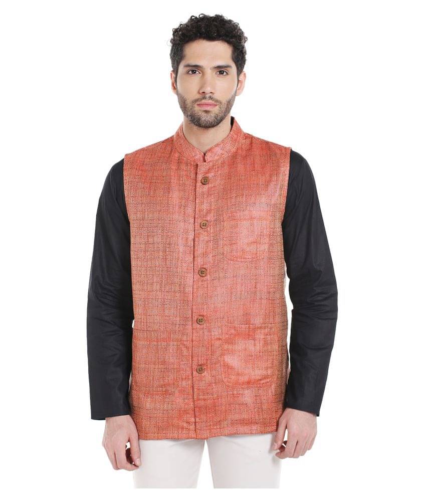 Vivid India Rust Silk Blend Nehru Jacket Vivid India Rust Silk Blend Nehru Jacket