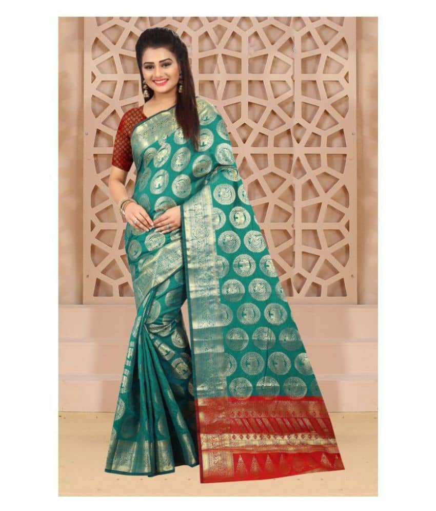 Gazal Fashions Silk Printed Saree With Unstitched Blouse Piece ( Green ) - Sarees | Buy online on ZillyBuy