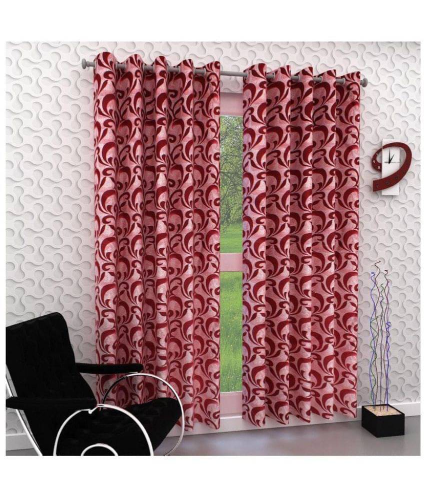 Tanishka Fabs Floral Semi-Transparent Eyelet Door Curtain 7 ft Pack of 2 -Maroon Tanishka Fabs Floral Semi-Transparent Eyelet Door Curtain 7 ft Pack of 2 -Maroon