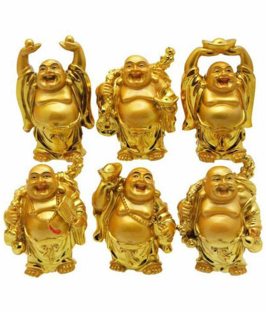     			MTV Laughing Buddha 6 Pcs Set Small Vastu Feng Shui Golden