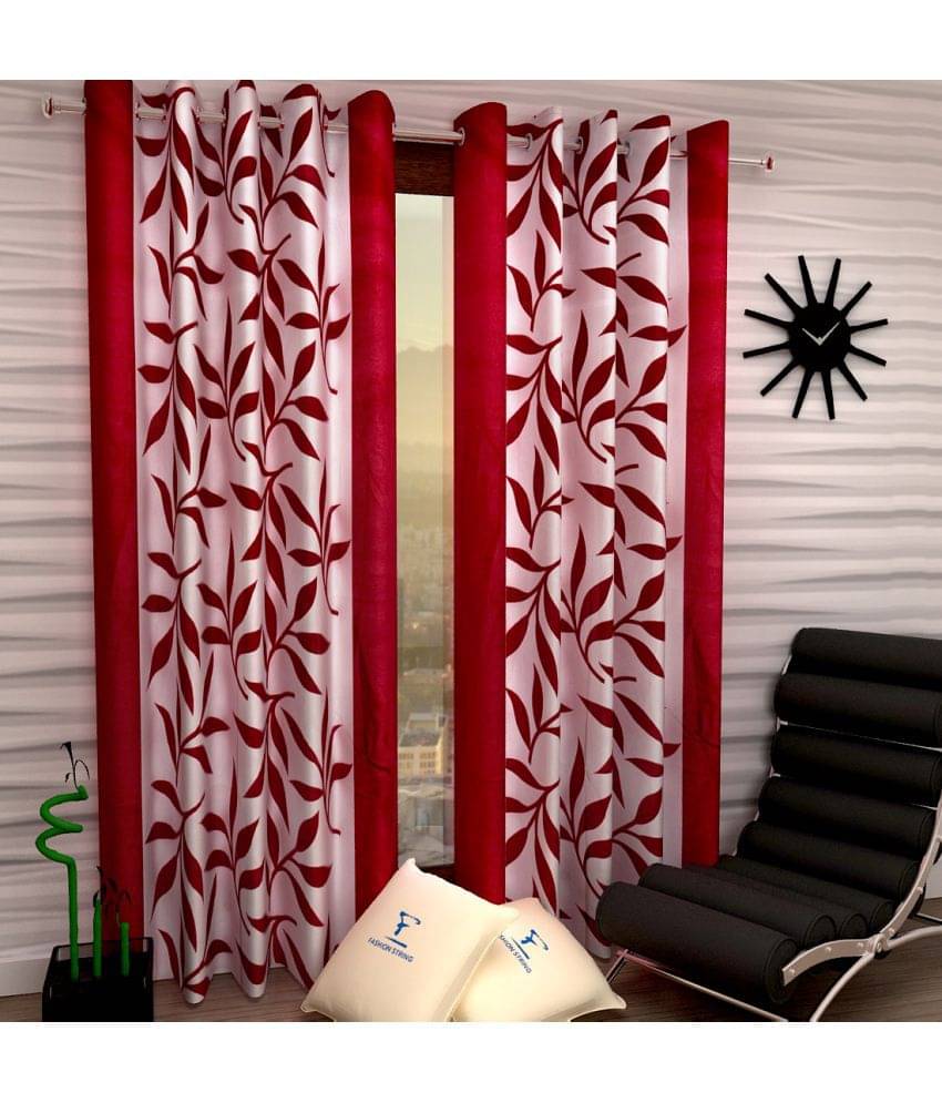 Fashion String Set of 2 Window Semi-Transparent Eyelet Polyester Curtains Maroon Fashion String Set of 2 Window Semi-Transparent Eyelet Polyester Curtains Maroon