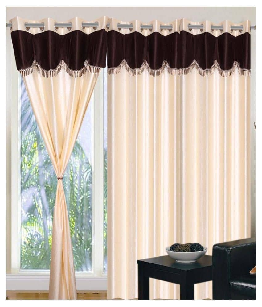 Panipat Textile Hub Solid Semi-Transparent Eyelet Door Curtain 7 ft Pack of 3 -Cream