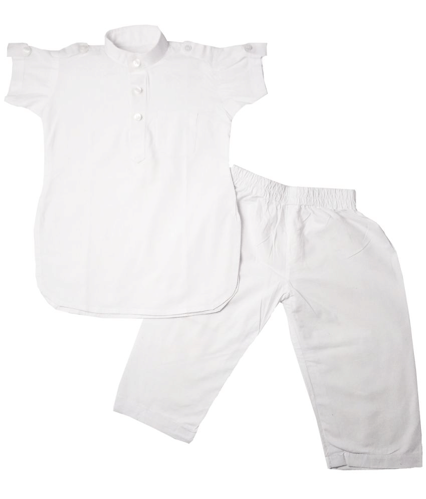 harshvardhanmart Boys 100% Cotton - Pattern Kurta Pant Set ( White , Pack of 1 ) - Kurtas & Kurta Sets | Buy online on ZillyBuy