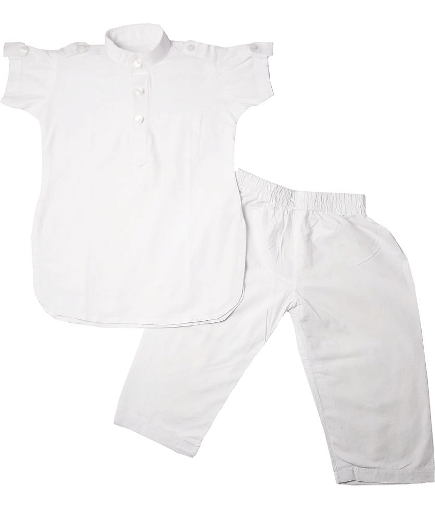 harshvardhanmart Boys 100% Cotton - Pattern Kurta Pant Set ( White , Pack of 1 ) - Kurtas & Kurta Sets | Buy online on ZillyBuy