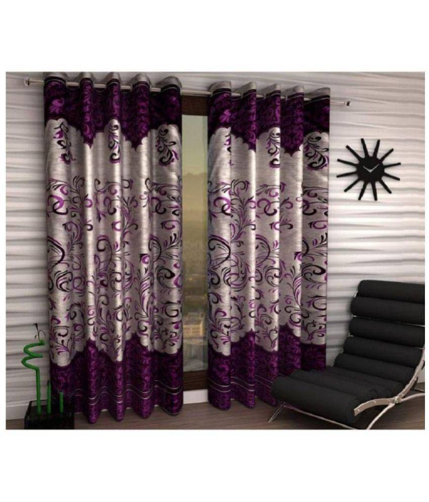 Tanishka Fabs Solid Semi-Transparent Eyelet Curtain 7 ft ( Pack of 2 ) - Purple Tanishka Fabs Solid Semi-Transparent Eyelet Curtain 7 ft ( Pack of 2 ) - Purple